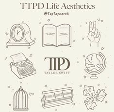 various types of typewriters and other items with the words tpdd life aesthetics