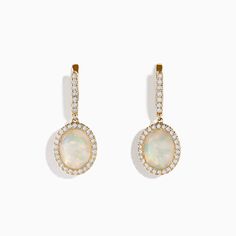 Effy 14K Yellow Gold Opal and Diamond Drop Earrings Yellow Gold Oval Halo Earrings, Gold Oval Halo Earrings, Oval Gold Halo Earrings, Oval 14k Gold Earrings With 17 Jewels, Effy Jewelry, Diamond Drops, Diamond Drop Earrings, Gold Yellow, Opal