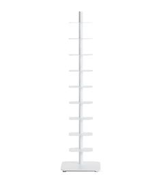 a white coat rack with five shelves on each side