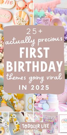 a collage of photos with the words, first birthday themes going virtual in 205