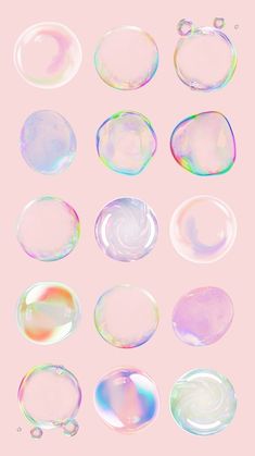 soap bubbles floating in the air on a pink background with pastel colors and shapes