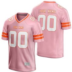 Custom Football Jersey Pink Orange Jersey One Cheap Fan Apparel Jersey T-shirt, Cheap Customizable Short Sleeve Jersey, Cheap Cotton Jersey With Team Logo, Cheap Letter Print Jersey For Fan Gear, Cheap Letter Print Jersey For Fan Merchandise, Cheap Short Sleeve Jersey With Team Name, Pink Football Jersey, Pink Football, Jersey Pink