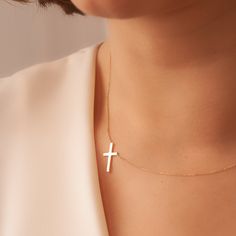 "14k 18k Gold Sideways Cross Necklace, Solid Plain Gold Side Cross Necklace, Real Gold Sideways Vertical Cross necklace is gift for Her 14K or 18K Solid Gold Handmade Sideways Cross Necklace, Celebrity Cross Necklace Dainty Cross Necklace Valentine's Gift Cute Tiny Cross Necklace, Dainty Gold Cross Necklace in 14K Solid Gold. Small and lightweight, beautiful as choker or layering. Material: Solid Gold, real gold (no gold filled or no gold plated) Karat: 14k (585), 18k (750) (optional) Cross Widt Necklace Real Gold, Sideways Cross Necklace, Dainty Cross Necklace, Tiny Cross Necklace, Cross Necklace Sideways, Tiny Cross, 16 Inch Necklace, Gold Cross Necklace, Bird Necklace