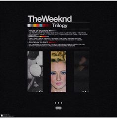 the weeknd trilogy website is displayed on a black background with three different images