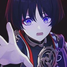 an anime character with blue eyes giving the peace sign