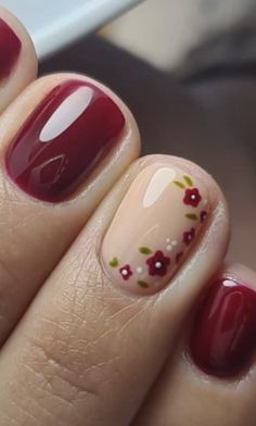 French Tips With Design Short, Fancy French Nails, Dark Red Nail Designs, Simple Nail Art Designs, Red Nail, Street Nails, French Tips