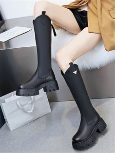 2024 Autumn Winter New Black Over-The-Knee High Heel Boots Women Thick Bottom Chunky Heel Tall Boots Slim Fit Riding Boots For Short Girls Black         Women Shoes, size features are:Bust: ,Length: ,Sleeve Length: Womens Knee Boots, Chunky Heels Casual, Knee High Heels, High Heel Boots Knee, Womens Chunky Heels, Casual Heels, Womens Knee High Boots, Chic Woman, Womens Clothing Sizes