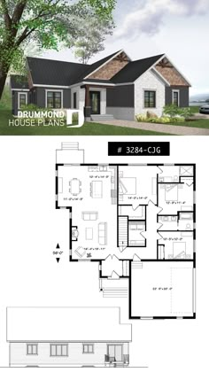 two story house plan with 3 bedroom and 2 bathrooms on each floor, in the middle of