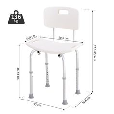 the height of a shower chair with measurements for it's seat and backrest