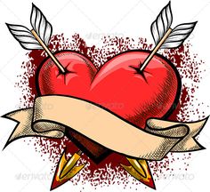 a heart with an arrow and banner on it