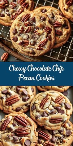 chocolate chip pecan cookies on a cooling rack