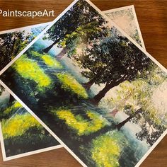 four pictures of trees on a table with the words paintscape art above them