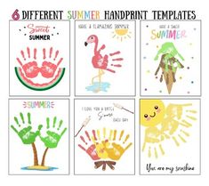 four different handprints are shown with the words summer, i can't wait for