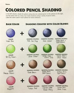 the different shades of colored pencil shading are shown in this poster, with instructions for each