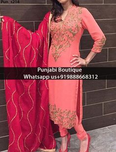 Salmon Embroidered Churidar Suit Product Code; Pun_s214 To order this dress , please call or WhatsApp us at +919888668312 or directly message us on FB We can design this Suit in any color combination or on any fabric (price may vary according to fabric) Embroidery Suits Punjabi, Punjabi Fashion, Designer Punjabi Suits, Punjabi Outfits, Salwar Kamiz, Indian Suits, Indian Attire, Indian Outfit