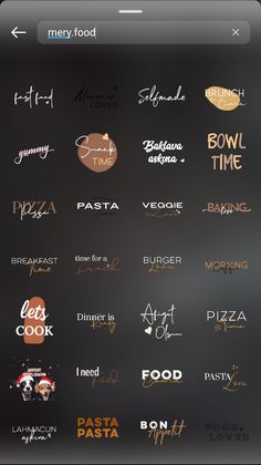 an iphone screen with different types of food on it