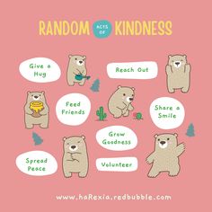 a poster with bears saying random acts of kindness