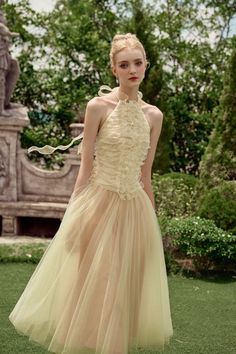 Anthea Halter Sleeveless Tulle Ankle Length Dress - MEAN BLVD Summer Event Dress, Yellow Dress Formal, Yellow Dress Outfits, Yellow Dress Outfit, Wedding Dress Aesthetic, Lisa Dress, Ethereal Gown, Vietnam Dress, Tulle Skirt Dress