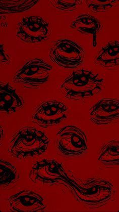 an image of red and black eyeballs on a red background with the words,'eyes