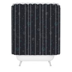 a shower curtain with planets and stars on it