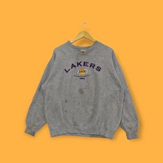 Vintage Los Angeles Lakers sweatshirt Los Angeles Lakers crewneck Los Angeles Lakers sweater pullover streetwear grey colour size large by YoungmodernCo on Etsy Lakers Sweatshirt, Vintage Los Angeles, Grey Colour, Sweater Pullover, My Melody, Los Angeles Lakers, Vintage Wear, Shoulder Sleeve, Favorite Outfit