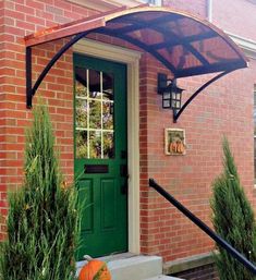 Eyebrow Style Awnings – Design Your Awning Doors And Windows Design, Wrought Iron Awning, Front Door Transformation, Awning Over Door, Front Door Awning, Custom Awnings, Windows Design, Metal Awning, Eyebrow Styles