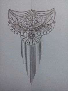 a drawing of a fan with flowers and fringes hanging from it's side