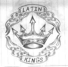 a drawing of a crown with the word latin kings on it and an arrow in the middle