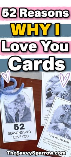 two cards with the words 52 reason why i love you cards on them and an image of