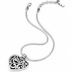 Contempo Heart Necklace Timeless Silver Heart Jewelry, Elegant Heart Jewelry With Oxidized Finish, Elegant Heart-shaped Jewelry With Oxidized Finish, Elegant Heart-shaped Oxidized Jewelry, Elegant Open Heart Jewelry With Sterling Silver Clasp, Elegant Heart Bracelet With Sterling Silver Clasp, Timeless Jewelry With Intricate Design For Gift, Heart Gifts, Link Bracelets