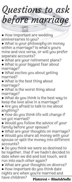 a poster with the words questions to ask before marriage