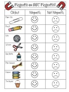 a worksheet with different types of magnets and other things to do on it