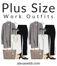 Plus Size Grey Cardigan Work Outfit Ideas - Alexa Webb Cardigan Work Outfit, Plus Size Work Outfits, Interesting Necklace, Pants 2020, Women Work Outfits, Alexa Webb, Plus Zise