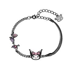 Introducing the Kuromi collaboration black butterfly bracelet! This exquisite bracelet features the iconic Kuromi design, making it a must-have for fans of the beloved character. The bracelet is adorned with intricate black butterflies, adding a touch of elegance and whimsy to any outfit. Crafted with high-quality materials, this bracelet is a versatile accessory that can be worn on its own or layered with other jewelry.   Please note that this product includes only the bracelet. Kuromi Bracelet, Kuromi Design, Kuromi Black, Chain With Charms, Black Butterflies, Acrylic Bracelet, Steampunk Accessories, Butterfly Bracelet, Black Butterfly