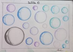 a pencil drawing of different colored bubbles