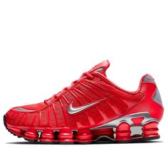 Nike Shox TL 'Speed Red' Speed Red/Metallic Silver Marathon Running Shoes/Sneakers Mens Nike Shox, Nike Shox Tl, Nike Low Tops, Nike Shox R4, Tenis Nike, Shoes Outfit Fashion, Marathon Running Shoes, Mens Nike Shoes, Red Nike