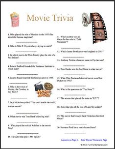 the movie trivia worksheet is shown with pictures and words to describe it