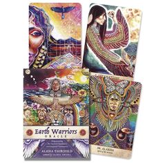 three cards with different designs on them, one has an image of a woman and the other