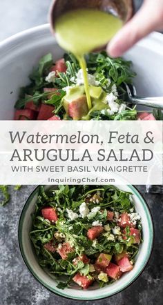 watermelon, feta and arugula salad with sweet basil vinaigrete