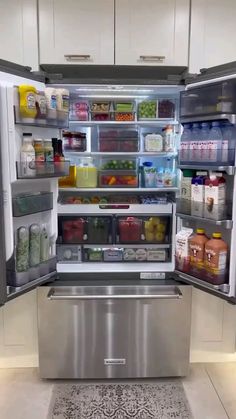 an open refrigerator filled with lots of food