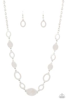 A shiny series of glistening silver discs and oval frames delicately link below the collar, creating a casual statement. Features an adjustable clasp closure. Sold as one individual necklace. Includes one pair of matching earrings. Get The Complete Look! Bracelet: "OVAL and Out - Silver" (Sold Separately) Jewelry Watch, Paparazzi Accessories, Blue Gems, Oval Frame, Bracelet Clasps, Brass Frame, Brass Earrings, Brass Chain, Necklace Earring Set