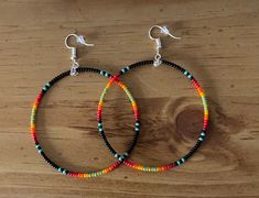 Native American style beaded hoop earrings  2.5" Black with pattern    Sterling silver wires first quality glass czech seed beads size 11/0.    I guarantee all of my beaded earrings or your money back Diy Beading, Native American Style, Beads Bracelet Design, Bead Ideas, Native American Beading, Bracelet Design, Native American Fashion, Beaded Hoop Earrings, Beaded Hoops