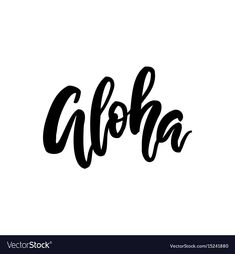 the word aloha written in cursive black ink on a white background