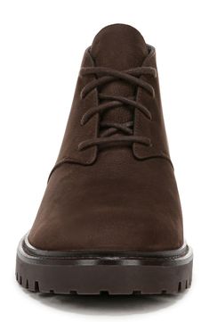 Grounded on a sturdy lugged sole, this updated chukka boot still features the clean lines and simple detailing that make it a versatile, everyday favorite. Lace-up style Leather upper and lining/synthetic sole Imported Brown Leather Chukka Boots With Lug Sole, Leather Chukka Boots With Lug Sole Plain Toe, Leather Chukka Boots With Lug Sole, Brown Lace-up Chukka Boots With Lug Sole, Casual Boots For Derby In Fall, Casual Fall Boots For Derby, Casual Fall Derby Boots, Brown Chukka Boots With Lug Sole, Leather Desert Boots With Lug Sole