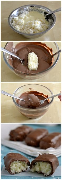 chocolate dipped marshmallows in a glass bowl