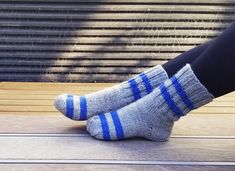 Knitted Socks for Women. Knit Striped Socks. Grey and Blue Knit Wool Socks, House Socks, Unique Socks, Hand Knit Socks, Art Socks, Blue Socks, Knitted Socks, Socks For Women, Warm Socks