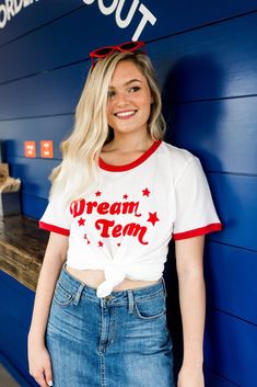 Dream Team Ringer Tee: Red – Kickoff Co. Well Water, Vintage Jerseys, Aesthetic Shirts, Ringer Tee, Spring Women, Dream Team