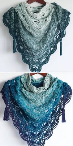 two pictures of the same shawl with different colors