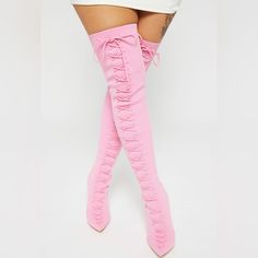 Pink Thigh High Boots Super Stretchy. Never Worn Pink Thigh High Boots, Mirror Boots, Black Thigh High Boots, 70 Fashion, Taupe Boots, Black Thigh High, Fashion Nova Shoes, High Heel Boots Knee, Black Knee High Boots