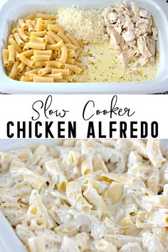 Slow Cooker Chicken Alfredo is one of my most favorite quick and easy dinners. Creamy homemade Alfredo sauce with tender slow-cooked chicken and rigatoni, all made in the Crockpot for a super delicious and easy meal. Slow Cooker Chicken Alfredo, Easy Crockpot Dinners, Chicken Alfredo Recipes, Homemade Alfredo, Homemade Alfredo Sauce, Alfredo Recipe